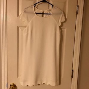 Monteau White Short Sleeve Scalloped Dress, Size M